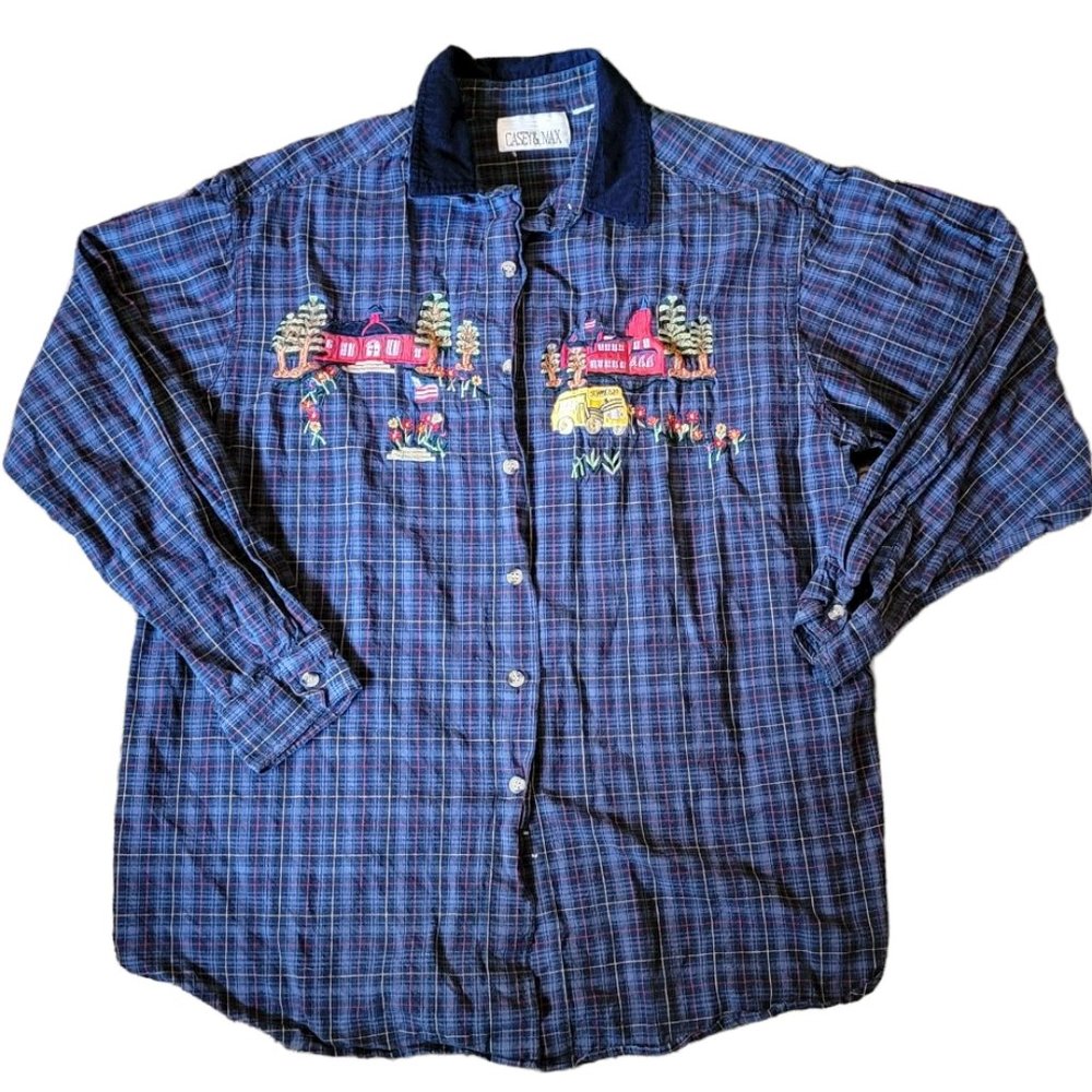Vintage Casey & Max Embroidered Plaid School Shirt M